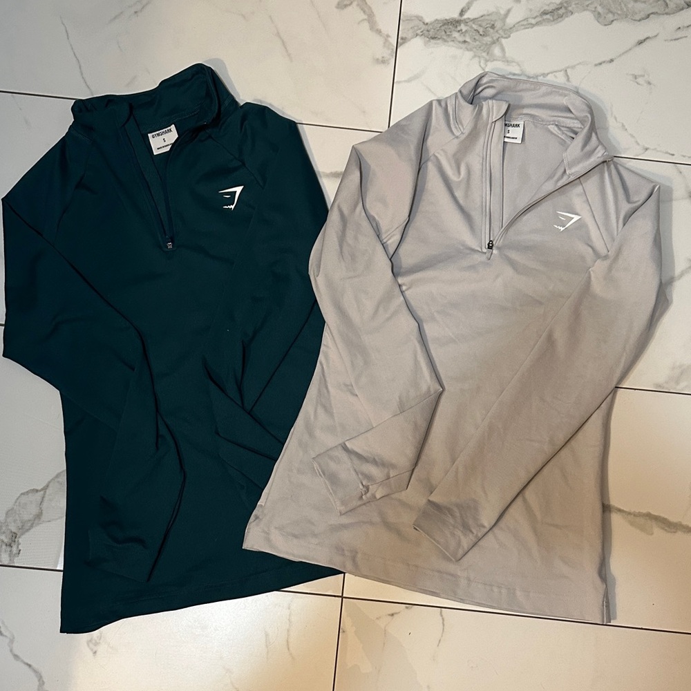 Gymshark Black and Light Gray Quarter-Zip Tops
